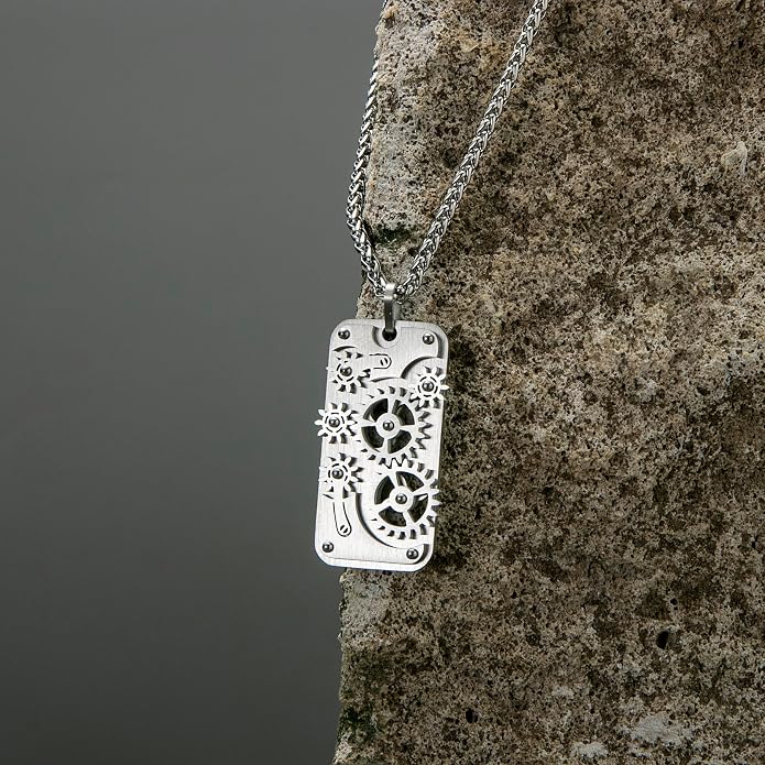Stainless Steel Mechanical Rotatable Gear Pendant Necklace - Image 8