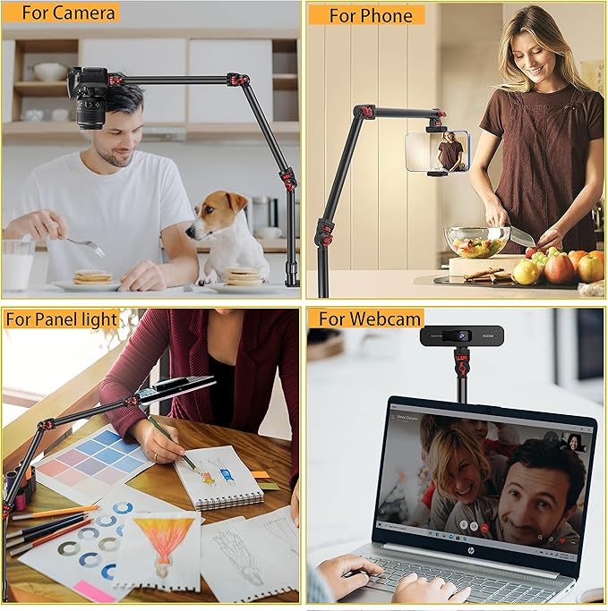 Overhead Camera Mount Desk Stand, 3-Section Flexible Detachable Articulating Arm - Image 5