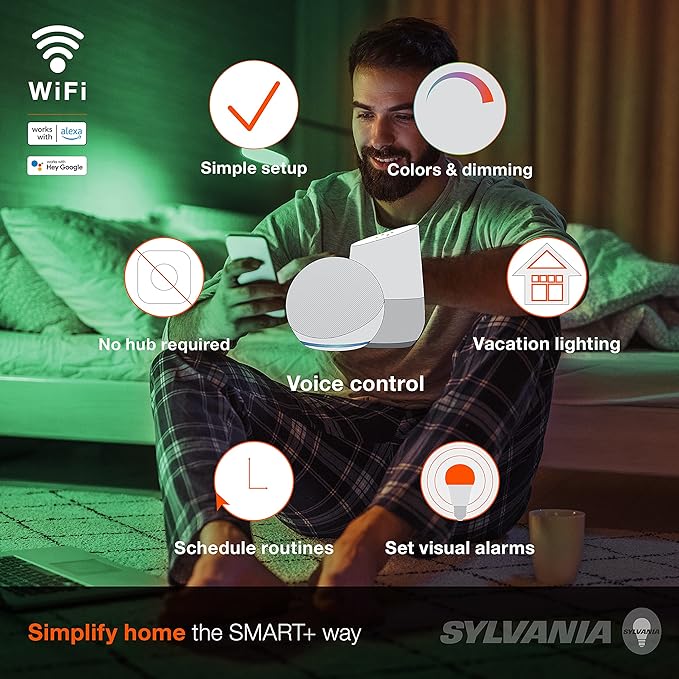 SYLVANIA Wifi LED Smart Light Bulb, 60W Equivalent Full Color and Tunable White - Image 3