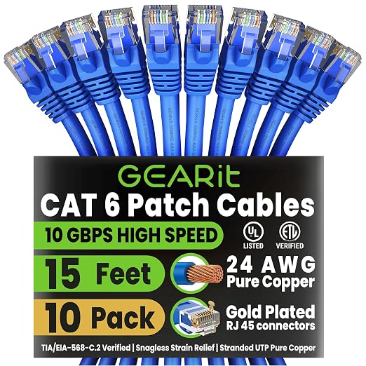 GEARit Cat 6 Ethernet Patch Cable 15 ft Blue by GEARit