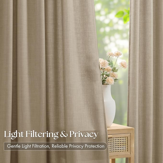 Burlywood Birch Linen Semi Sheer 108 Inch Curtains - Image 3