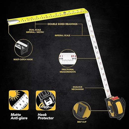 LEXIVON 25Ft/7.5m DuaLock Tape Measure | 1-Inch Wide Blade - Image 3