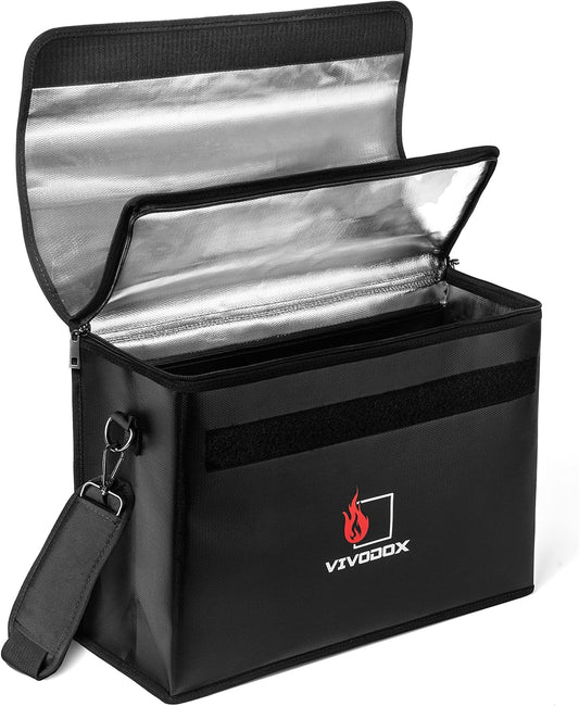Fireproof Document Bag - Large (17" x 12" x 6") Fireproof Waterproof Storage for Binders, Legal Size Documents and Valuables, Heavy Duty Lightweight Briefcase for Home or Office