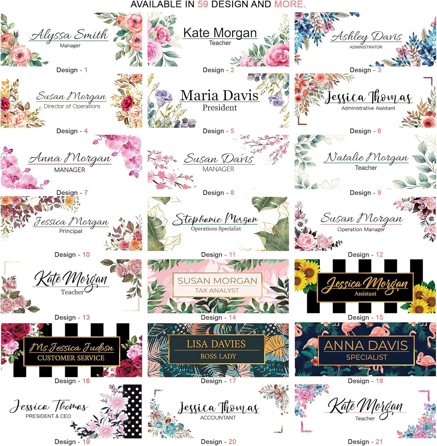 Personalized Name Plate for Desk Nameplate Sign Modern Office Business Decor Executive Desk Name Plate Desk Name Sign Flower Floral Green Leaves Metallic foil (8"x3") (Orchid)
