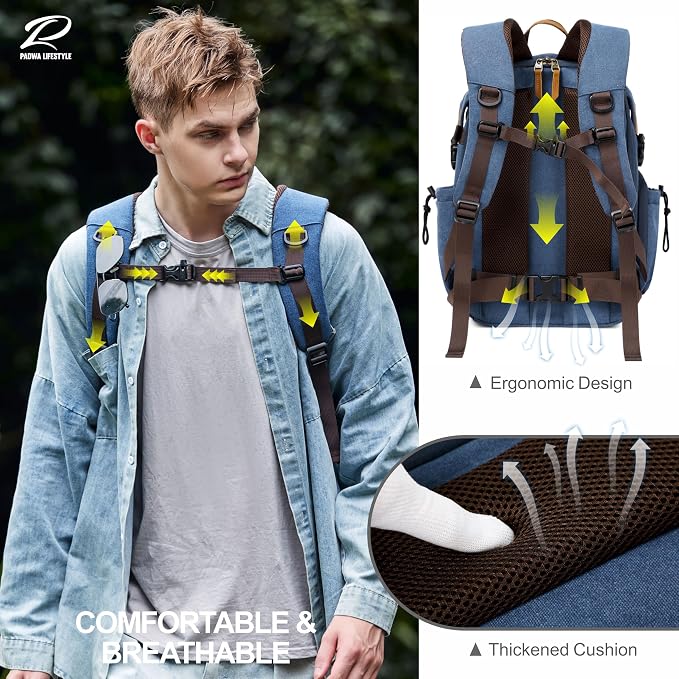 Padwa Lifestyle Blue Canvas Camera Backpack - Image 5