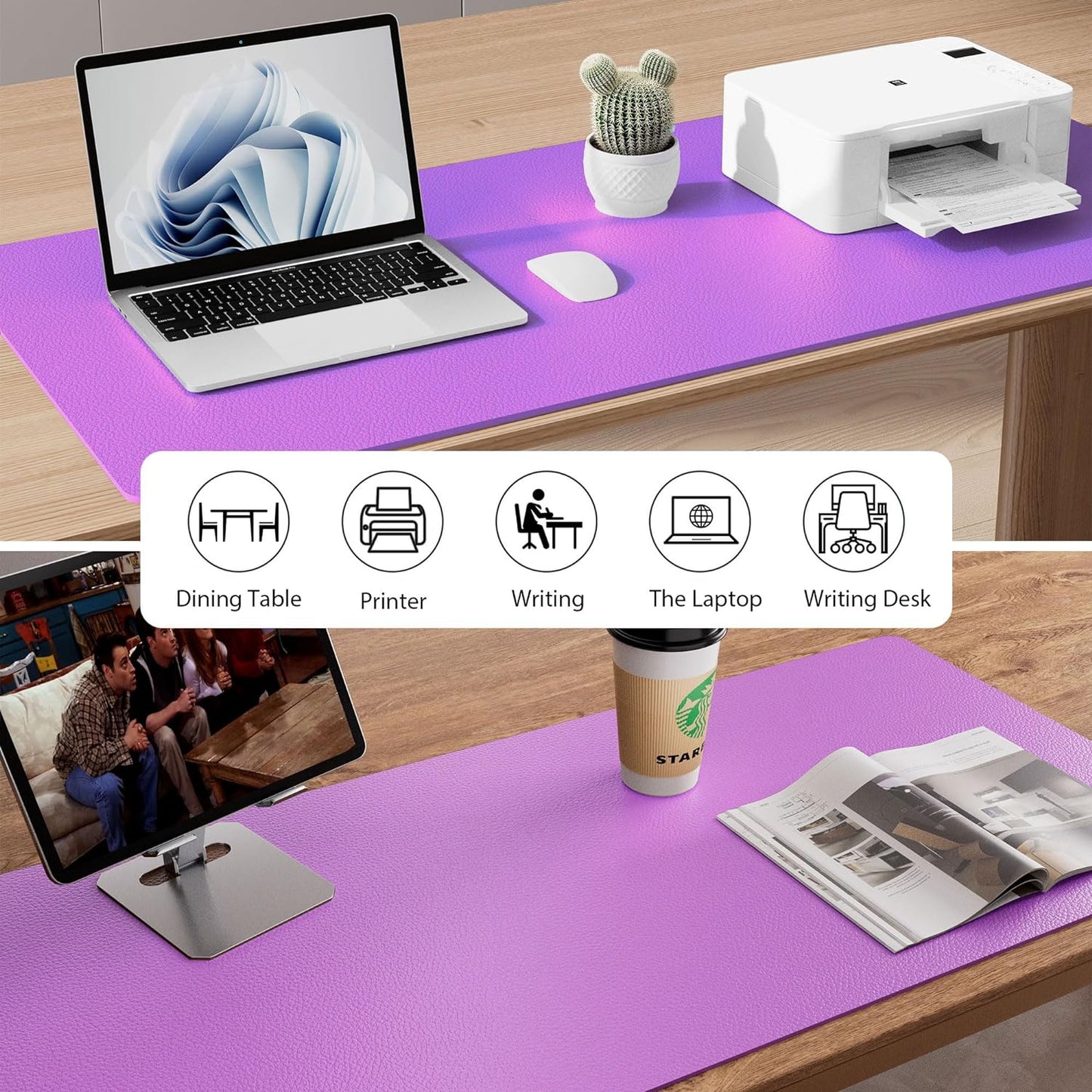 Aothia Leather Desk Pad Protector, Mouse Pad, Office Desk Mat, Non-Slip PU Leather Desk Blotter, Laptop Desk Pad, Waterproof Desk Writing Pad for Office and Home (31.5" x 15.7", Iris Violet)