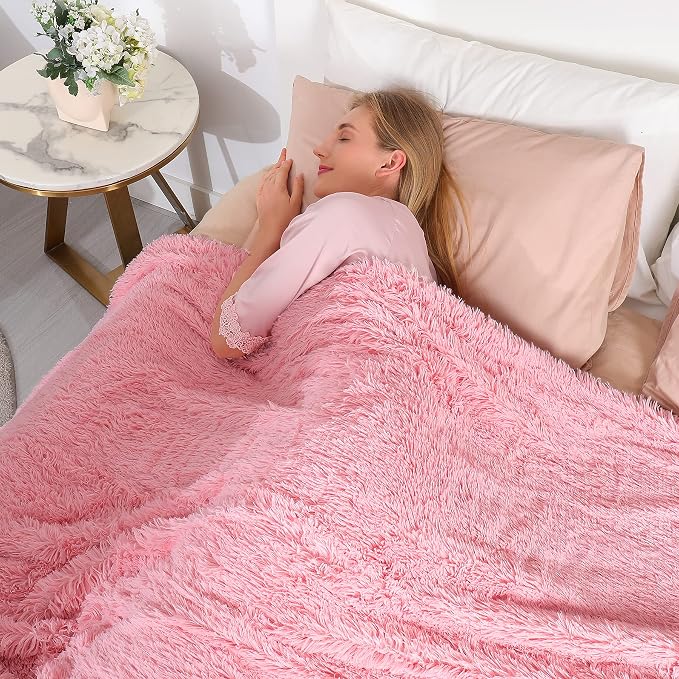 Tuddrom Decorative Extra Soft Faux Fur Throw Blanket 50"x60", Solid Reversible - Image 4