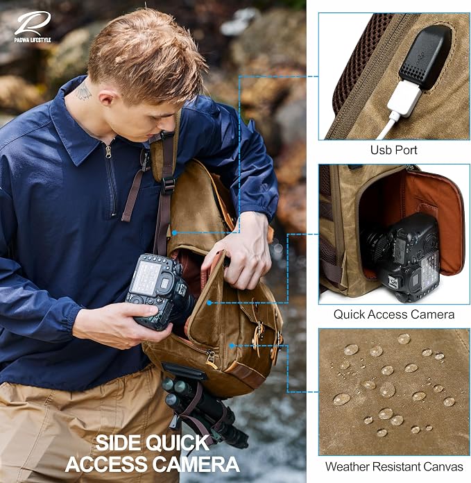 Padwa Lifestyle Khaki Camera Backpack - Image 5