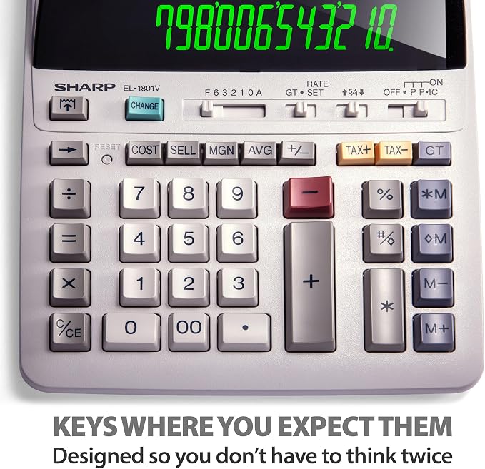 Sharp EL-1801V Ink Printing Calculator, 12-Digit LCD, AC Powered, Easy-to-Read - Image 5