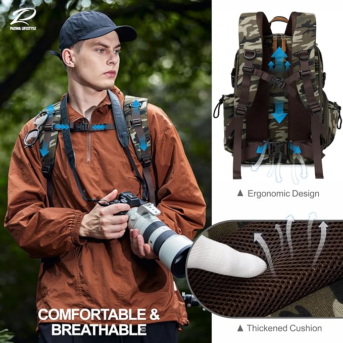 Padwa Lifestyle Camouflage Canvas Camera Backpack - Image 6