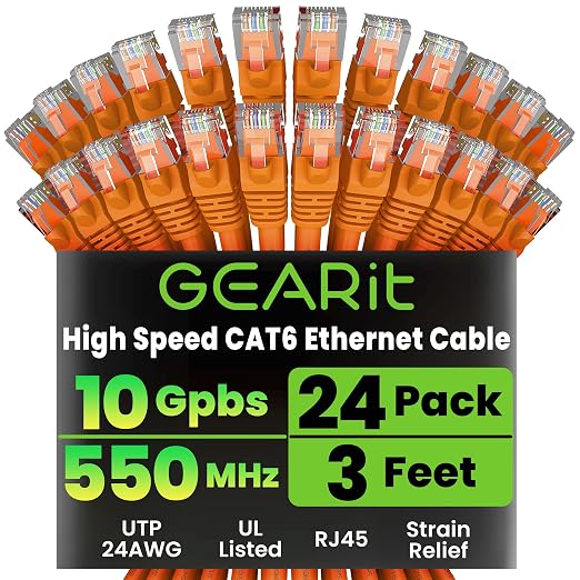 GEARit Cat 6 Ethernet Patch Cables 3 ft Orange, High Speed 24AWG 10Gbps RJ45 by GEARit