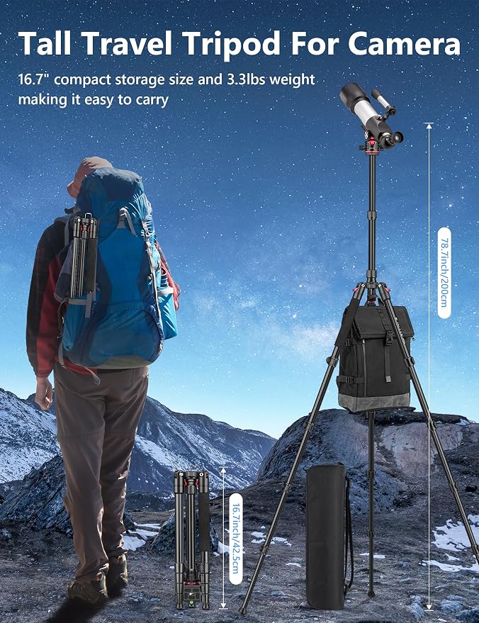 78" Porfessional Tripod for Camera & Phone, Victiv Aluminum Camera Tripod - Image 4