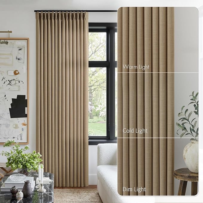 Light Brown Pinch Pleated Bedroom Curtains 96 Inches Long 4 Panels Set - Image 9