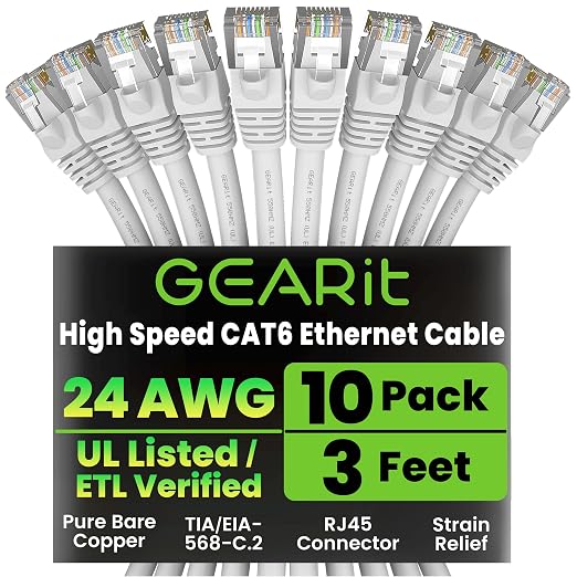 GEARit Cat 6 Ethernet Patch Cable 3 ft White Cat6 Patch Cables 3ft by GEARit