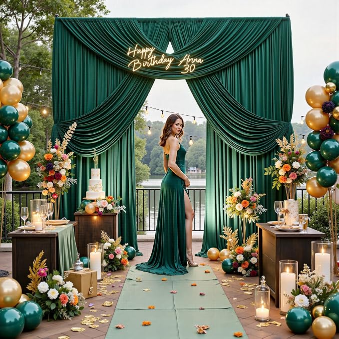 12ft x 10ft Wrinkle Free Hunter Green Backdrop Curtains - Image 4