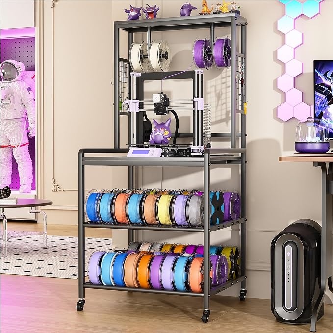Kepproty 3D Printer Stand with Power Outlet, Rolling Storage Cart w/Filament - Image 6
