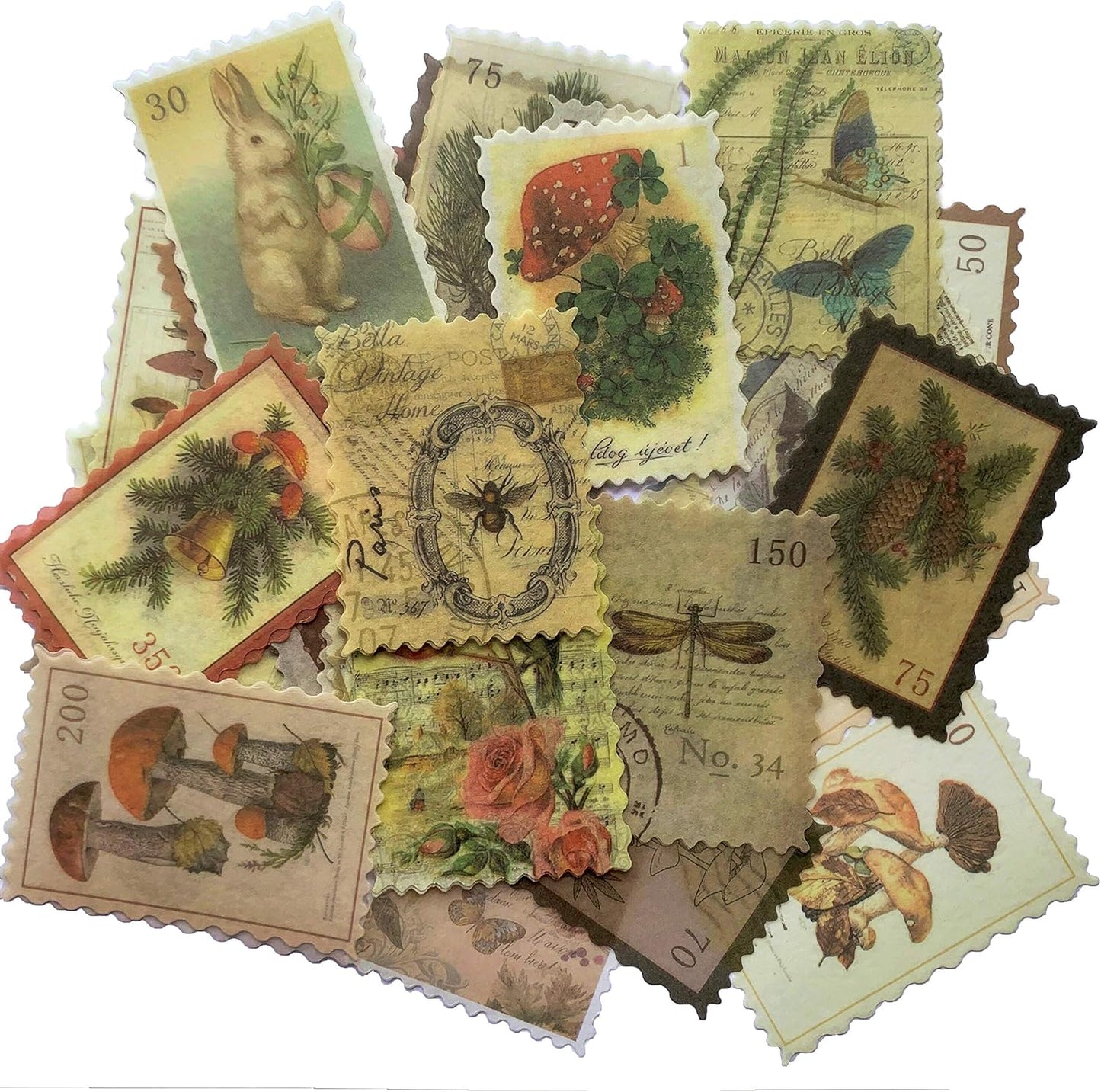 60pcs Vintage Postage Stamp Stickers, Aesthetic Sticker for Scrapbooking, Journaling Supplies, Planners, Kid DIY Art Crafts, Bullet Journal Ephemera