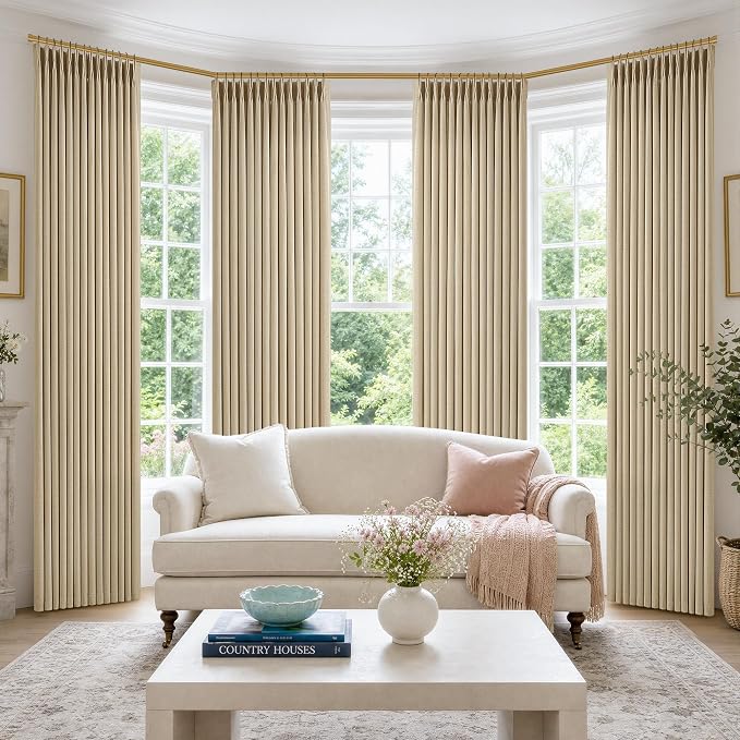 Extra Long 112 Inch Pinch Pleated Living Room Curtains 4 Panels Set, Oatmeal by Twodrapes