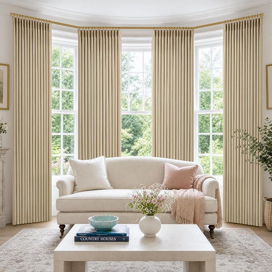 Extra Long 112 Inch Pinch Pleated Living Room Curtains 4 Panels Set, Oatmeal by Twodrapes
