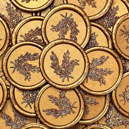 25Pcs Wax Seal Stickers Handmade Envelope Seals Self Adhesive Wax Stickers for Wedding Party Invitations, Envelope, Gift Wrap, Christmas(Rosemary Style, Antique Gold)