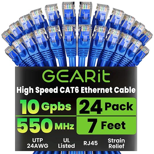GEARit Cat 6 Ethernet Patch Cable 7 ft Blue, Cat 6 High Speed 24AWG 10Gbps RJ45 by GEARit