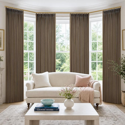 Pleated Chocolate Brown Semi Sheer Sliding Door Curtains 105 Inches Long 4 by Twodrapes