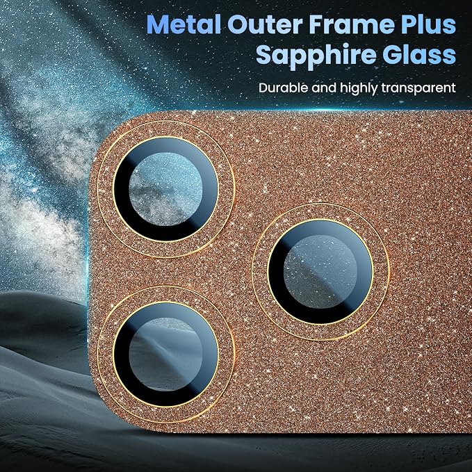 Uyiton for iPhone 17-Pro-Max Camera-Lens Protector: Bling Metal Tempered Glass - Image 4