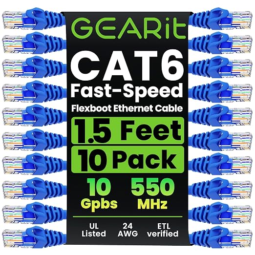 GEARit Cat 6 Ethernet Patch Cable 1.5 ft Blue by GEARit
