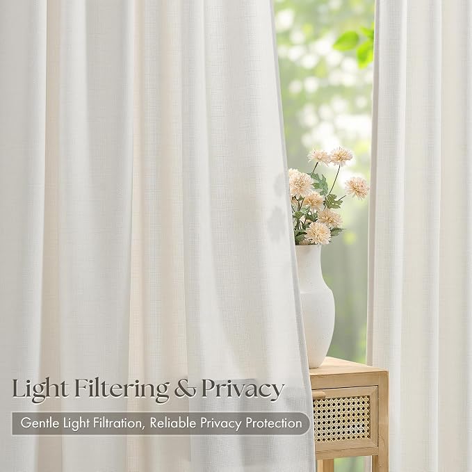 Natural Ivory Pinch Pleated Linen Semi Sheer Curtains 105 Inches Long 4 Panels - Image 5
