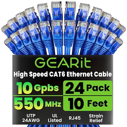 GEARit Cat 6 Ethernet Patch Cable 10 ft Blue, High Speed 24AWG 10Gbps RJ45 by GEARit