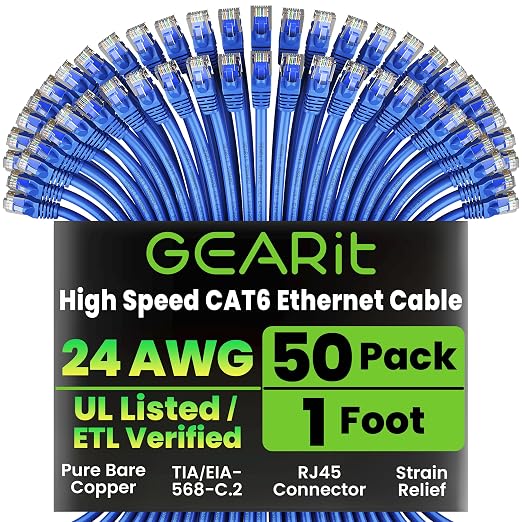 GEARit Cat 6 Ethernet Patch Cable 1 ft Blue by GEARit