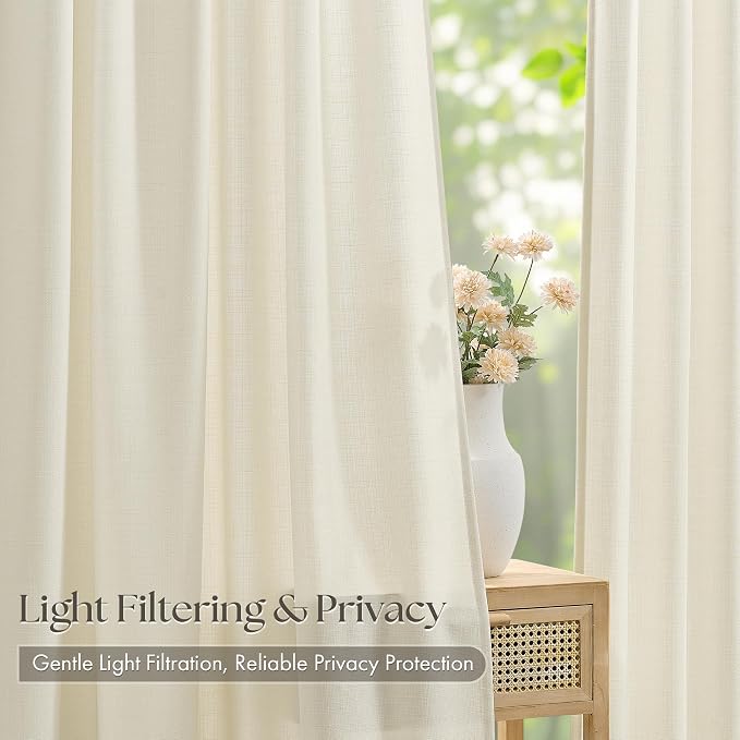 Cream Beige Pinch Pleated Linen Curtains 120 Inch 4 Panels Set - Image 3