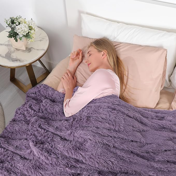 Tuddrom Decorative Extra Soft Fuzzy Faux Fur Throw Blanket 50" x 60", Solid - Image 4