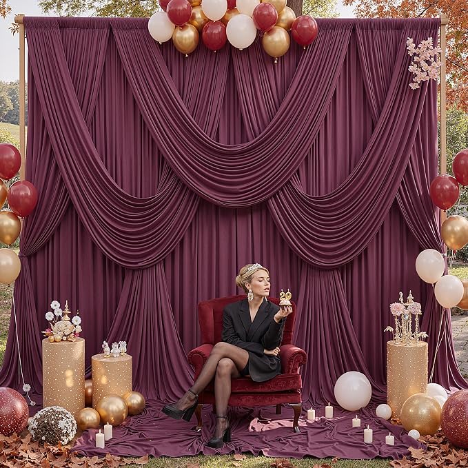 12ft x 10ft Burgundy Backdrop Curtains - Image 6
