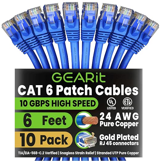 GEARit Cat 6 Ethernet Patch Cable 6 ft Blue by GEARit