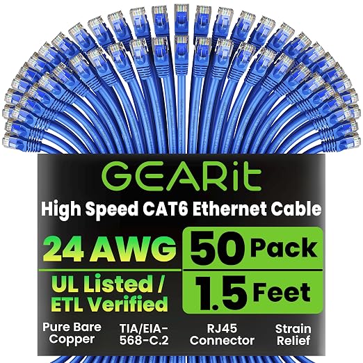 GEARit Cat 6 Ethernet Patch Cable 1.5 ft Blue by GEARit