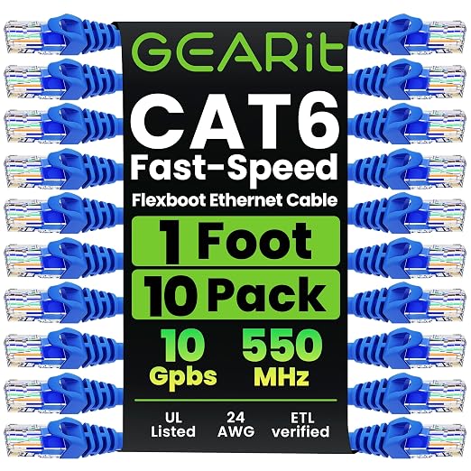 GEARit Cat 6 Ethernet Patch Cable 1 ft Blue by GEARit