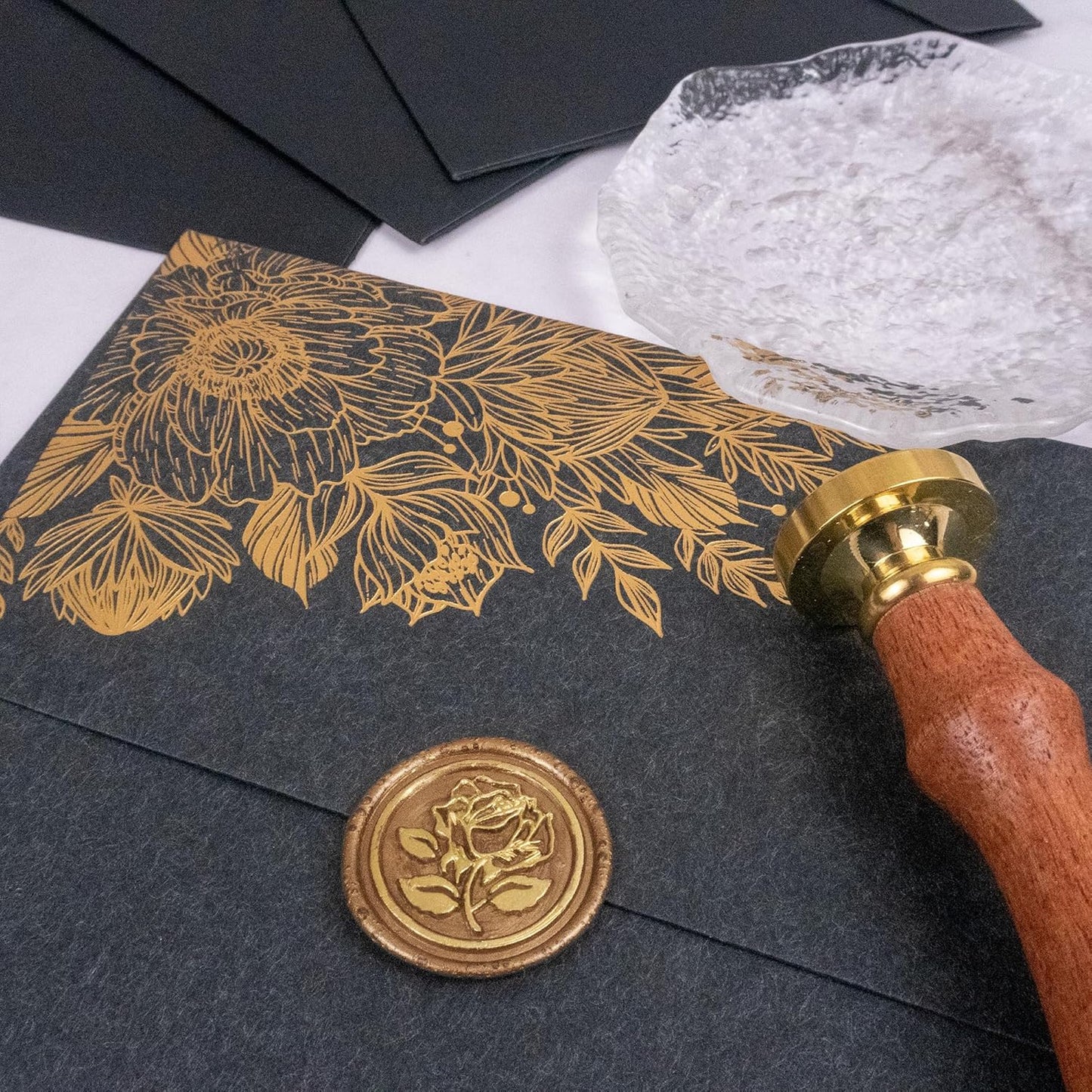 50Pcs Gold & Bronze Wax Seal Stickers - Handmade Envelope Seals, Self-Adhesive Wax Stickers for Wedding Party Invitations, Envelope, Gift Wrap, Christmas (Gold Rose Style, Bronze)