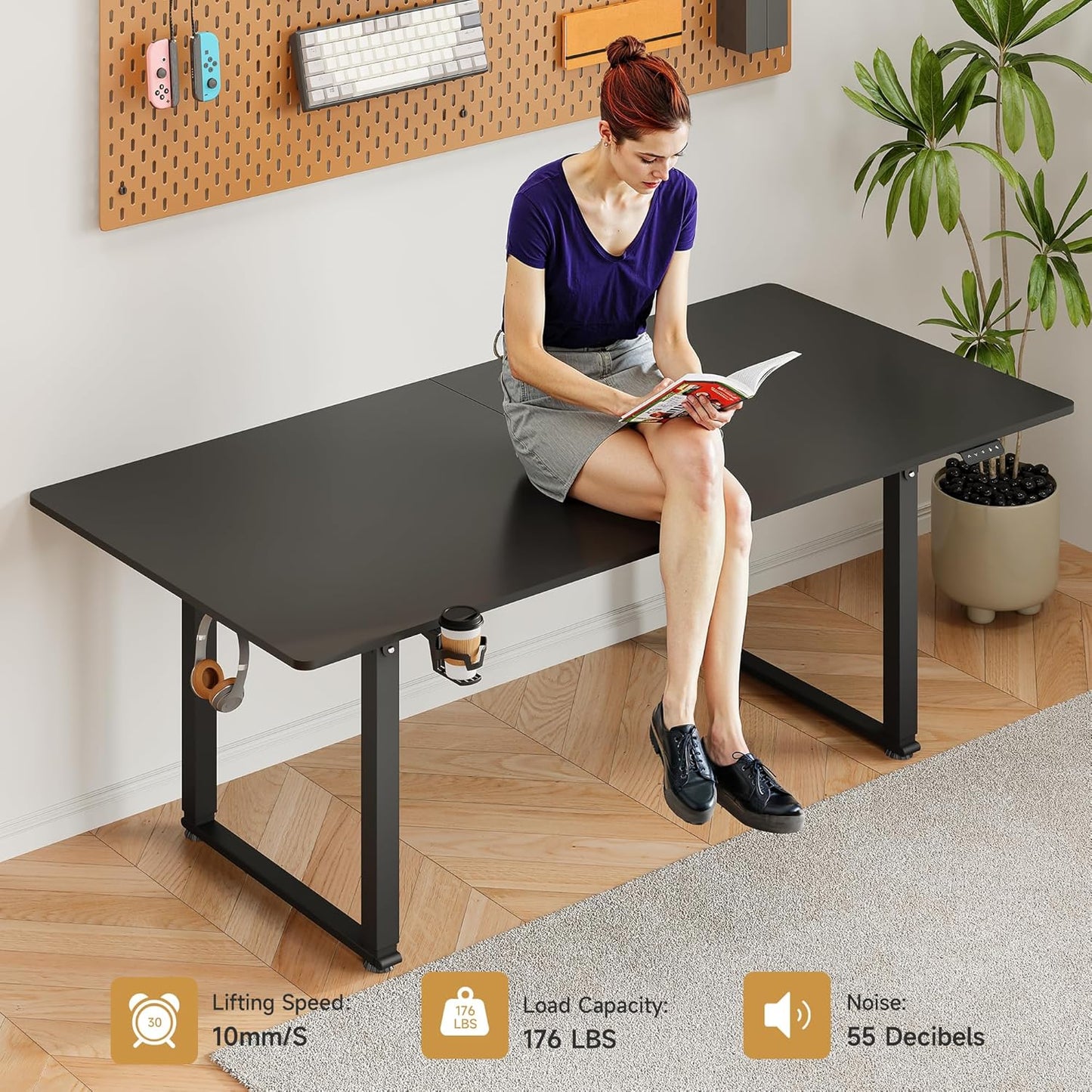 71x32 Inch Adjustable Standing Desk with 4 Legs, Stand-up Desk Features a Spacious Rectangular Top, Dual-Motor Lift, and Memory Presets (28-46Inch) for Home Offices or Computer Workstations, Black