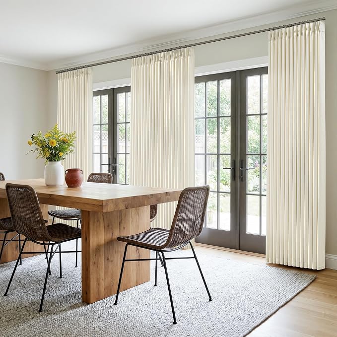 Cream Beige Pinch Pleated Linen Curtains 108 Inch 4 Panels Set - Image 8