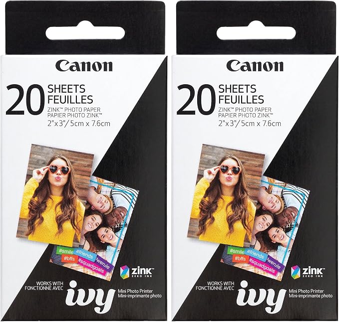 Canon Photo Paper, 20 Sheets | ZINK Technology | Sticker Paper | Pack of 2 by Canon