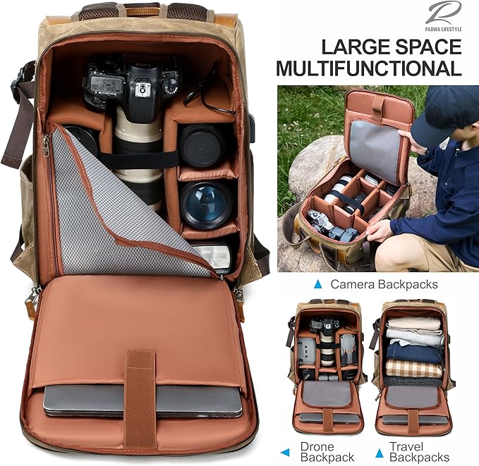 Padwa Lifestyle Khaki Camera Backpack - Image 3