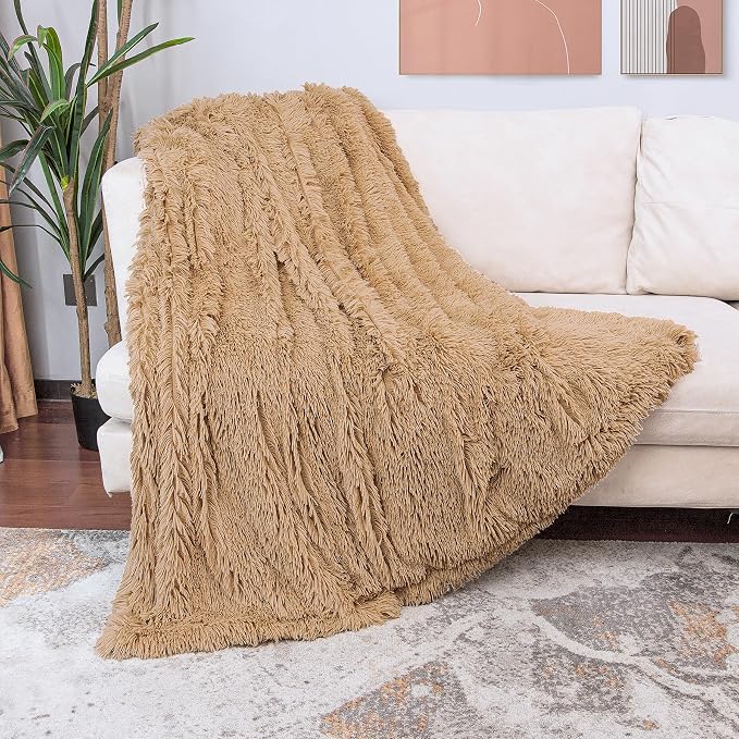 Tuddrom Decorative Extra Soft Faux Fur Blanket Queen Size 80" x 90", Solid - Image 3
