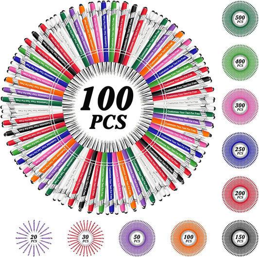 Max 500 Pcs Personalized Pens Bulk, Custom Pens with Free Engraving, Customized Stylus Tip Ballpoint Pen with Your Name Massage Text for School Office Business Graduation Anniversaries-100 Packs