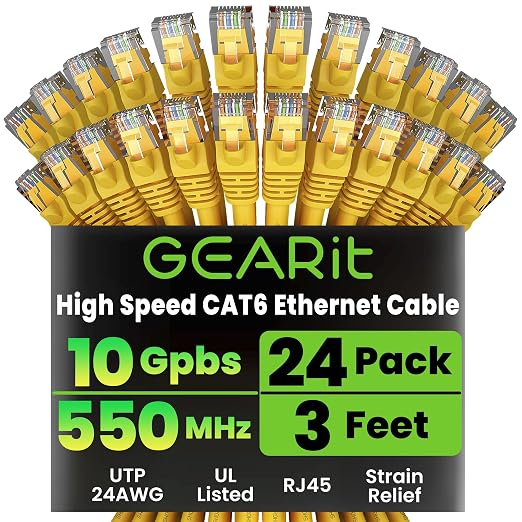 GEARit Cat 6 Ethernet Patch Cables 3 ft Yellow, High Speed 24AWG 10Gbps RJ45 by GEARit