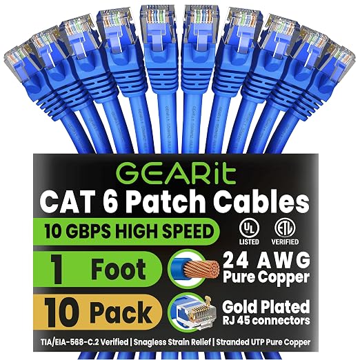 GEARit Cat 6 Ethernet Patch Cable 1 ft Blue by GEARit