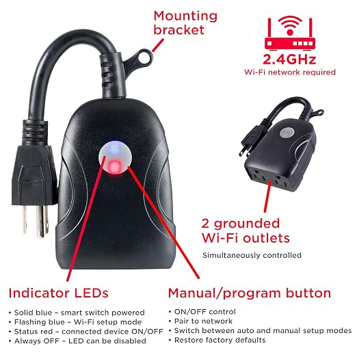 UltraPro Outdoor Smart Plug Wi-Fi Outlet, Dual Smart Outlet, Works - Image 5