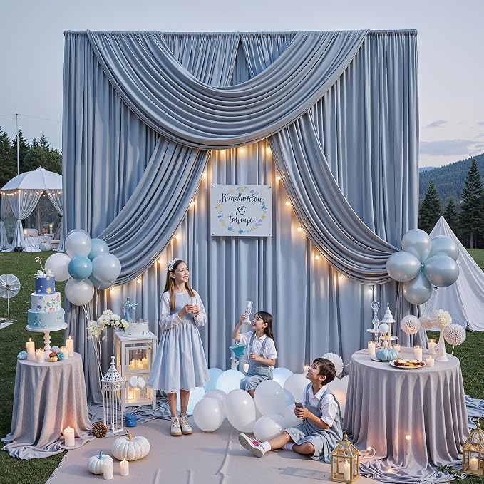 10ft x 15ft Dusty Blue Backdrop Curtains - Image 4