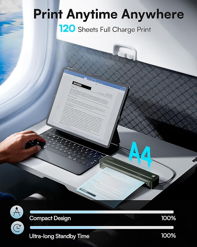 D90E Inkless Portable Printer for Travel, Supports 8.5 x 11 Inch Thermal Paper - Image 5