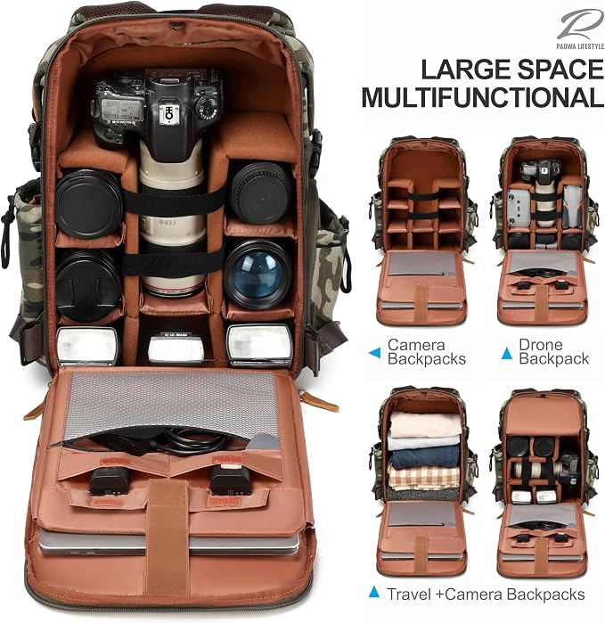 Padwa Lifestyle Camouflage Canvas Camera Backpack - Image 3